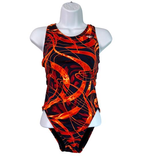 THE FINALS Red Black Orange Competition Swimsuit Size 34/S - Picture 1 of 4